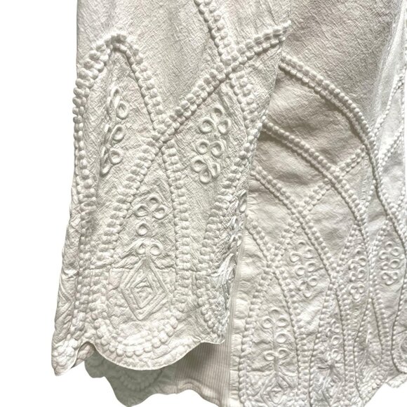 GRETTY ZUEGER Embroidered Corded Scalloped Hem Blouse Top White size Large - Picture 4 of 8